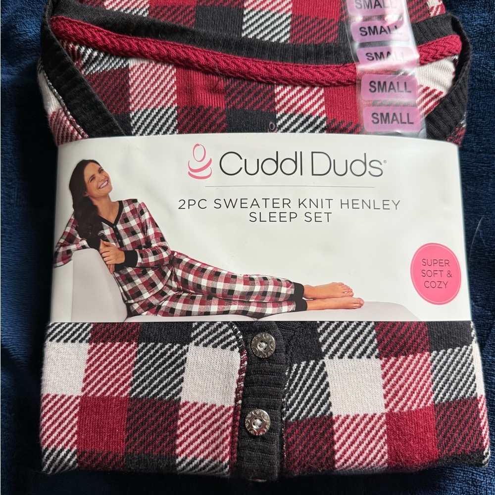 Cuddl Duds Women's Plaid Henley Pajama Set - Red, White, Black